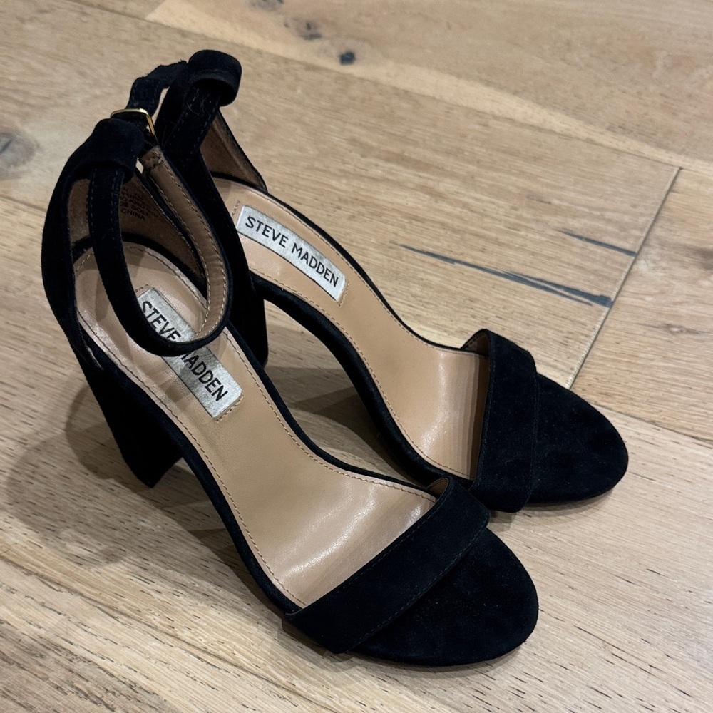 Steve Madden Black Suede Block Heel Ankle Strap Sandals